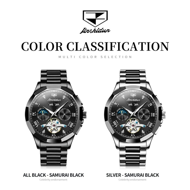 Jsdun-メカニカルファッション時計、ステンレス鋼の時計バンド、ラウンドダイヤルの週表示、発光小2年、8949、ギフト
