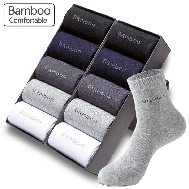 Calcetines de fibra de bambú para hombre, calcetín transpirable, antibacteriano, informal, de negocios, alta calidad, 10 pares por lote
