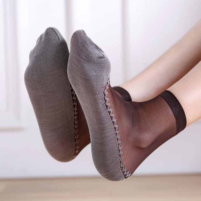 ถุงเท้ายาวถึงข้อเท้า1/10คู่สำหรับผู้หญิง, ถุงเท้ายาวถึงข้อเท้าทำจากผ้าไหมกำมะหยี่เนื้อผ้าโปร่งสำหรับใส่ฤดูร้อน