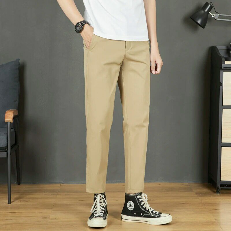 Celana setelan baru musim panas 2024 celana pendek kaki lurus kasual edisi kecil Korea celana crop bisnis serbaguna jalanan trendi