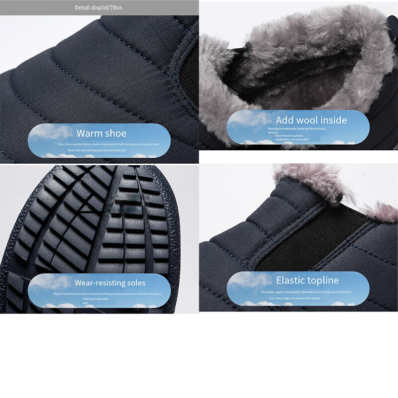 Cotton Shoes for Men 2024 Couple Winter Shoes Warm Thicken Wool Ankle Boots Non-slip Snow Boots Plus Size Waterproof Work Shoes