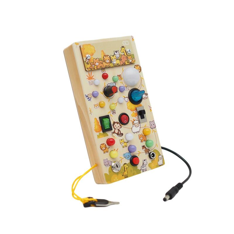 Montessori LED Busy Board Switch Light Sensory Board Teaching Aids Early Education Wooden Sensory Toy for Plane Holiday Gifts