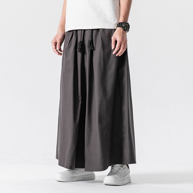Pantalones holgados de pierna ancha para hombre, pantalón informal de lino y algodón, estilo chino, Harajuku, Vintage, cintura elástica, 5XL, primavera y verano