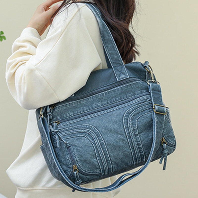 Новая модная сумка для женщин, винтажные мягкие Сумки из искусственной кожи, вместительная сумка-тоут, сумка-мессенджер с несколькими карманами, сумка