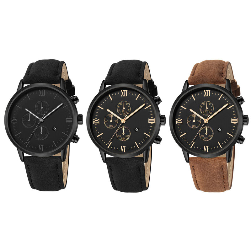 Men's Minimalist Quartz Watch Calendar Date Quartz Watch with Leather Strap for Home Office Working