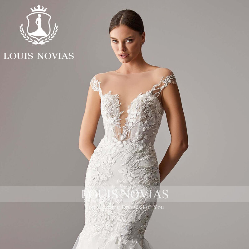 LOUIS NOVIAS-Vestido de Noiva Sereia, Bordado Brilhante, Ilusão CRISTAL, Trompete Querida, Vestido de Casamento, 2023