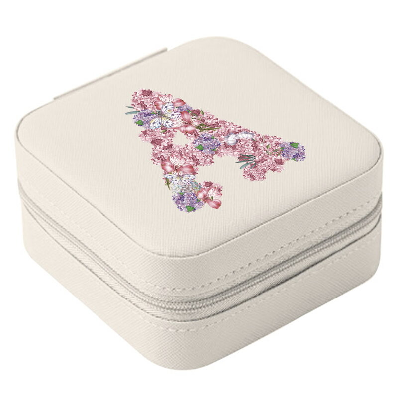Caja de almacenamiento para joyería, Mini organizador de joyas, colgante, estuche de lavado, patrón de letra de flor rosa, collar y pendientes