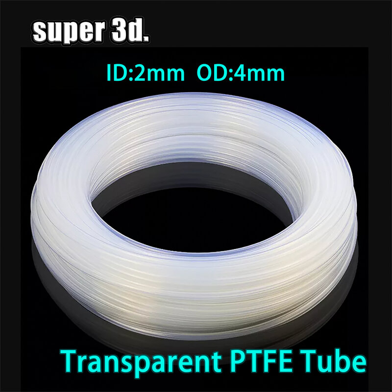 Tubo PTFE para impressora 3d, 1m/2m, pfa transparente, 2x4mm, para v5/v6, extrusora bowden de 1,75mm, hotend j-cabeça
