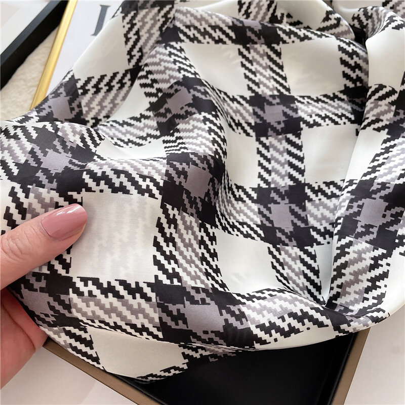 Foulard carré en Satin de soie pour femmes, 70cm, imprimé, Design uni, cravate au cou, bandeau pour cheveux, Hijab, châle, 2021