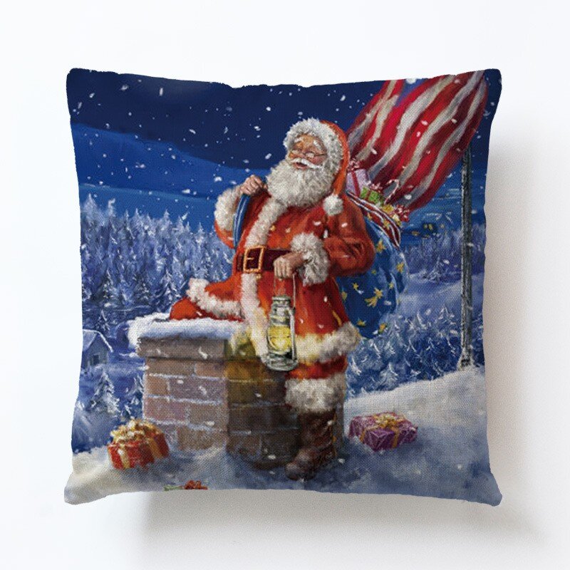 Funda de cojín de Papá Noel, muñeco de nieve, regalo de Año Nuevo, sofá, decoración de coche, 45x45CM, siesta, almohada, regalo para bebés y niños