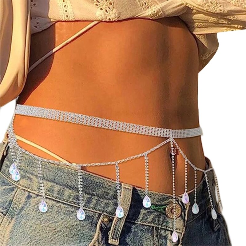 Sexy Body Chain for Woman Nightclub Waist Chain with Water Drop Pendant Body Chain for Seasides Party Jewelry