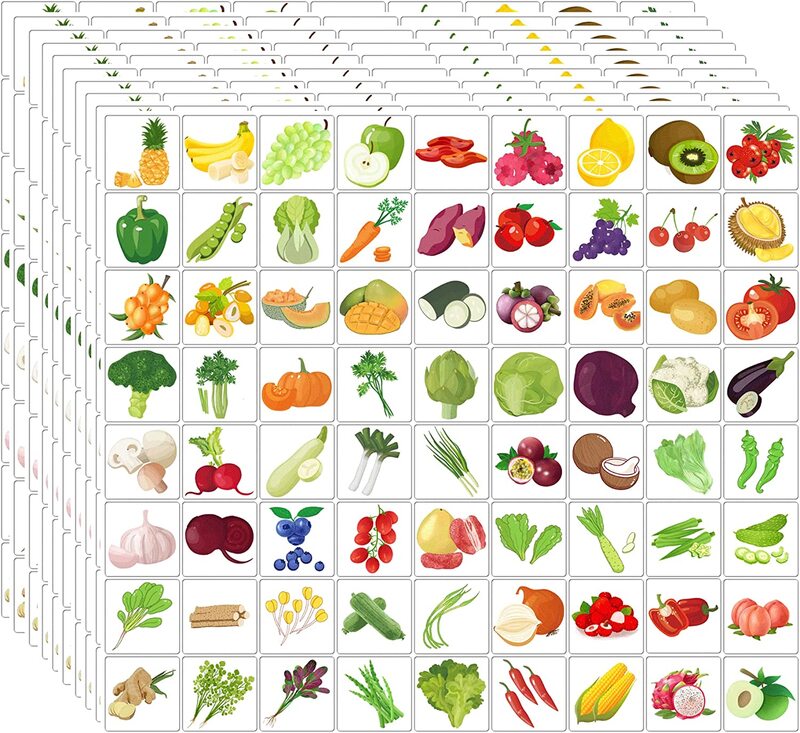 720 Pcs foto colorate adesivi per frutta e verdura da giardino per studenti insegnanti