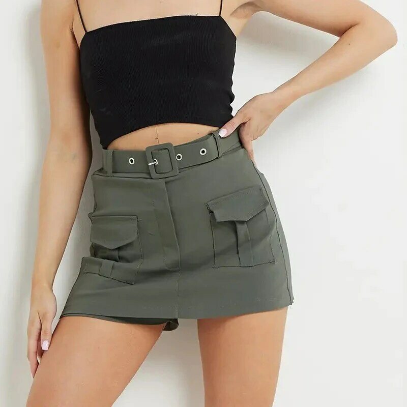Estate nuova minigonna tascabile moda a vita alta donna Y2K pantaloncini da festa color caramella gonna donna Chic Trend Streetwear