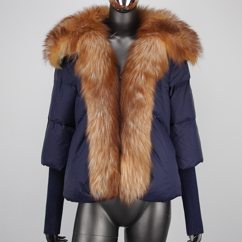 FURYOURSELF 2023 Natural Real Fox Raccoon Fur Collar Winter Jacket Women Warm Duck Down Coat Knitted Sleeve Outwear Streetwear