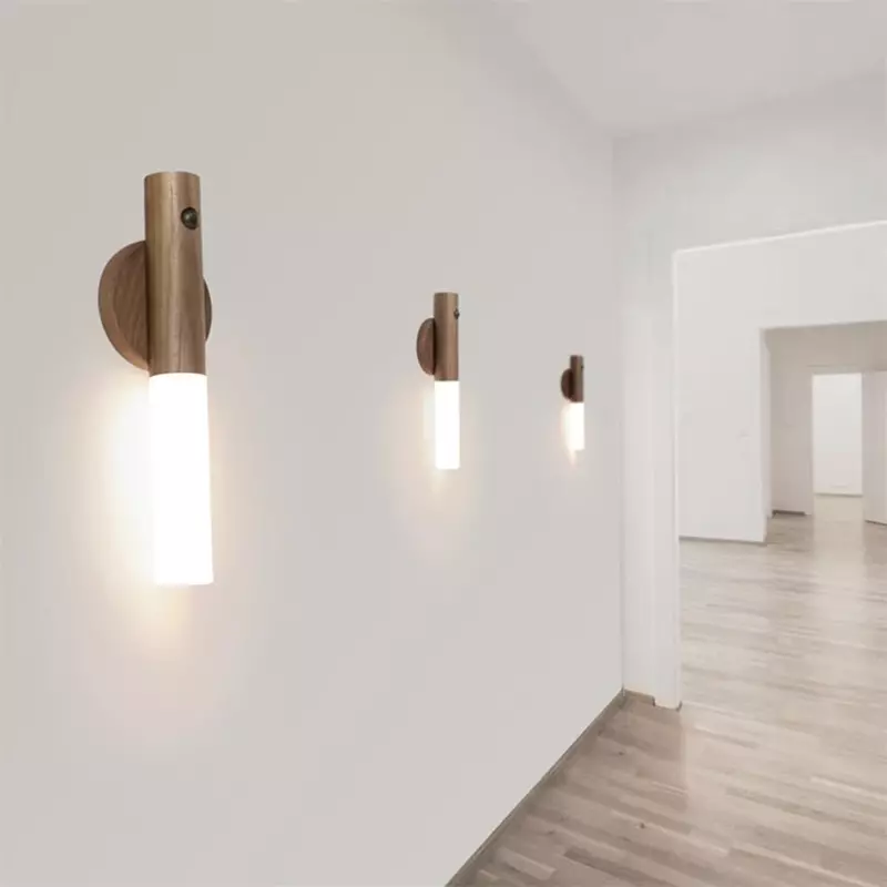 LED warme Bewegung intelligente Sensor Wand lampe drahtlose Holz Stick Nachtlicht Korridor Schrank Kleider schrank Dekor nach Hause