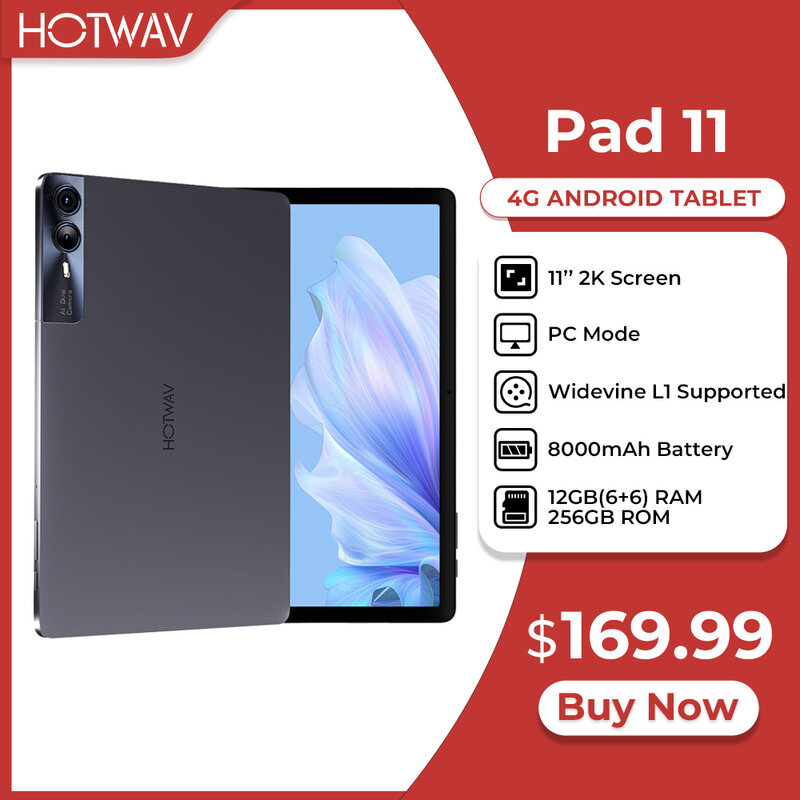 HOTWAV-Tableta de 11 pulgadas con pantalla 2K, Tablet con batería de 8000mAh, 12(6 + 6)GB de RAM, 256GB de ROM, altavoz Quad-loud, modo PC, Widevine L1