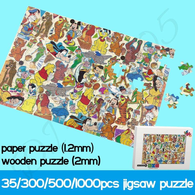 Puzzles for Kids Disney Characters Collection 1000 Piece Wooden Jigsaw Puzzles Cartoon Stitching Characters Handmade Art Toys