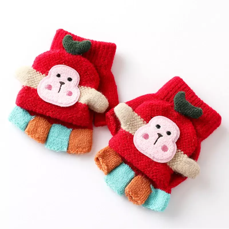 Guanti ricoperti con mezze dita guanti per bambini simpatici cartoni animati invernali caldi lavorati a maglia per bambini ragazzi ragazze 1-5Y accessori per bambini