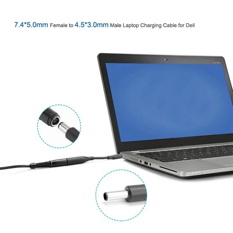 Dell laptop cabo de carregamento adaptador, conversor de energia, 7.4x5.0mm para 4.5x3.0mm, para dell vostro 5502 5510 5390 3500 xps 12 13 9360