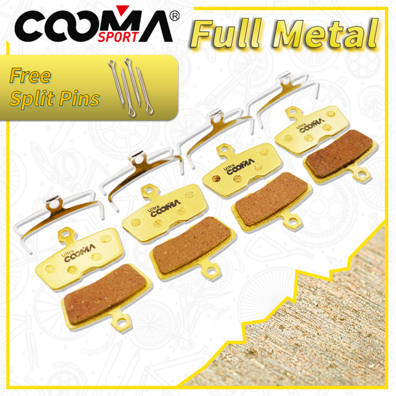 4 Pairs, Bicycle Disc Brake Pads for SRAM MTB CODE R, Guide RE Calipers, Gold Full Metal