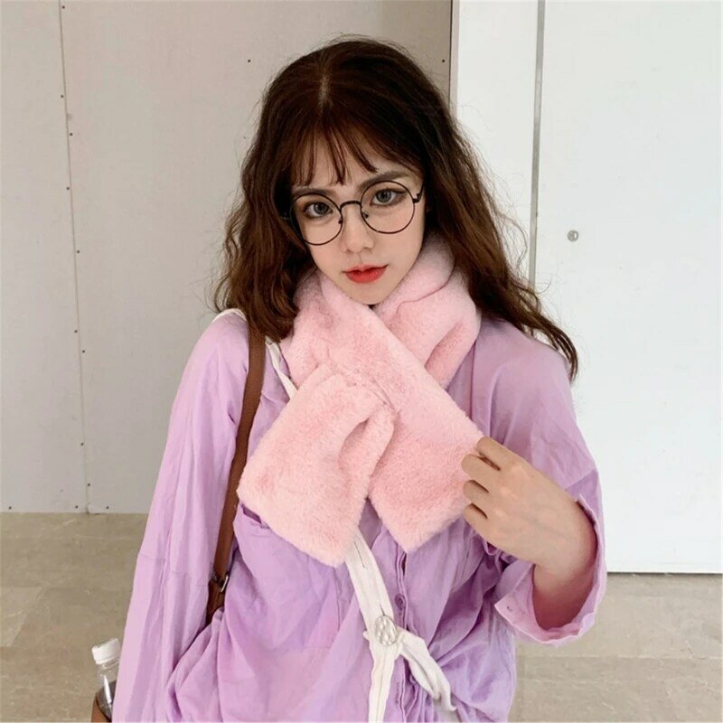 Y166 패션 활 플러시 부드러운 따뜻한 스카프 여성 겨울 가짜 모피 레이디 크로스 스카프