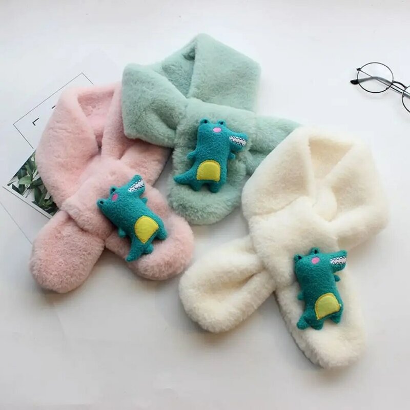 Thicken Cartoon Faux Fur Scarf Cute Plush Windproof Cold-Proof Collar Winter Warm Scarves Wraps Baby Boys Girls