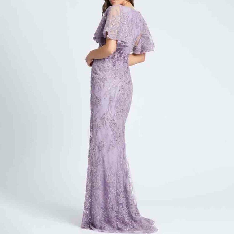 Sheath V-Neck Lace Beaded Embroidery Semi-Sheer Bell Sleeves Floor Length Sweep Train Prom Gown Dress