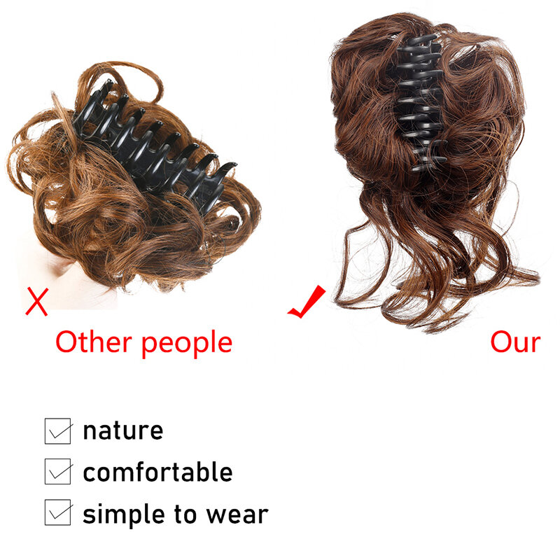 Clip de pelo sintético para mujer, peluca rizada desordenada, extensión de garra de moño, postizo falso