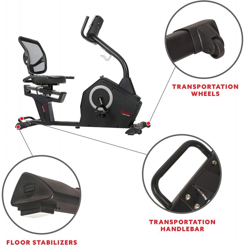 Магнитный устойчивый лежачий велосипед Sunny Health & Fitness с опциональным эксклюзивным SunnyFit™Приложение и Интеллектуальный Bluetooth