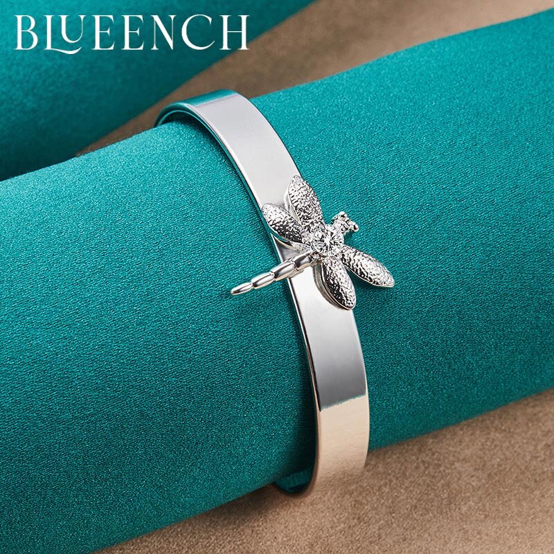 Blueench 925 Sterling Silver Dragonfly กำไลสร้อยข้อมือผู้หญิงปาร์ตี้งานแต่งงานของขวัญแฟชั่นแหวนเงิน