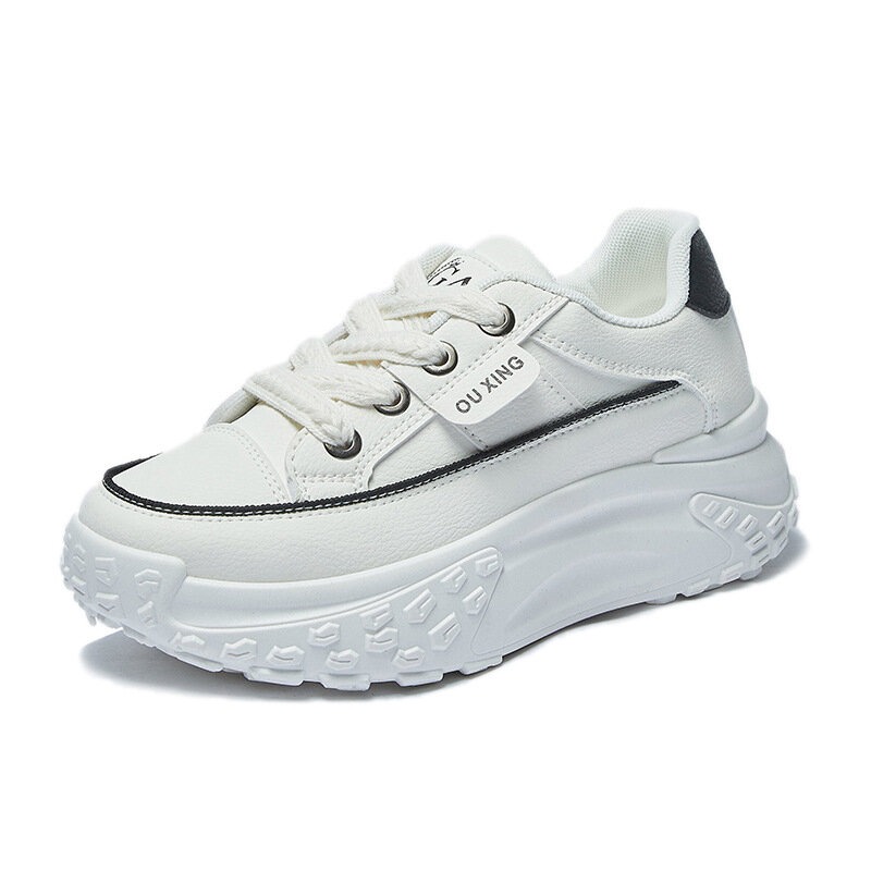 Sepatu putih gaya Korea wanita, Kasut panggung selutut santai jalanan, sol tinggi meningkatkan