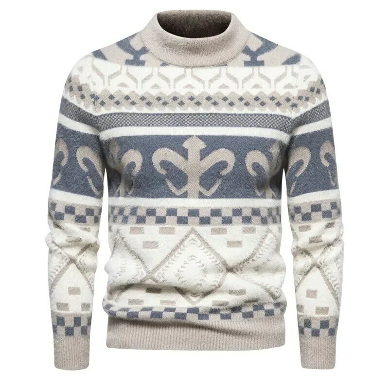 Sweter bulu imitasi pria, Sweater rajut hangat mode lembut dan nyaman