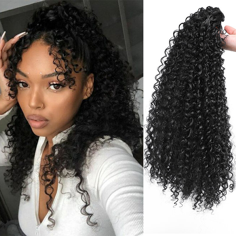 Long Afro Curly Drawstring Hair Ponytail Synthetic Deep Curly Hairpiece Fake Tail for Women Fluffy Curly Horse Tail Extensions