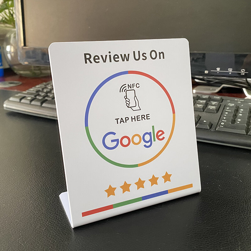 Google Review Tampilan Meja Stand NFC Menampilkan Stand Kartu NFC untuk Restoran