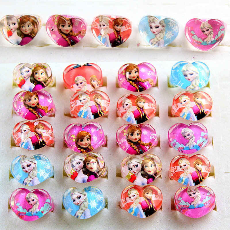 12pcs Disney Frozen Elsa Anna Princess Ring Acrylic Minnie Mouse Unicorn Kids Finger Rings Girls Gifts Birthday Party Supplies