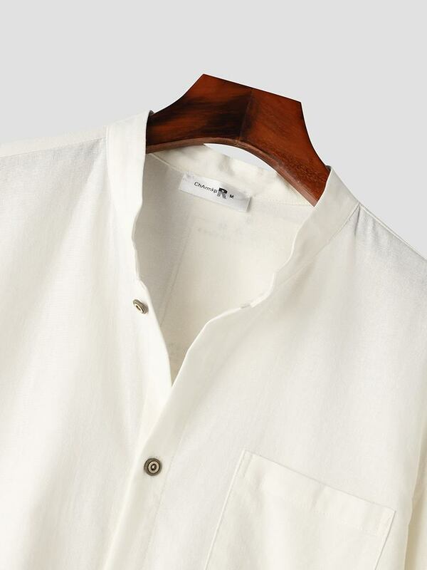 ChArmkpR MenShirt 2024 Summer Top Solid Stand Collar Top manica lunga Casual Streetwear Camisas Shirt uomo abbigliamento oversize