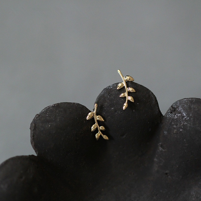 925 srebrne kolczyki z liścia oliwnego w stylu europejskim 14k złote kolczyki dla kobiet proste słodkie słodkie biżuteria dla uczniów