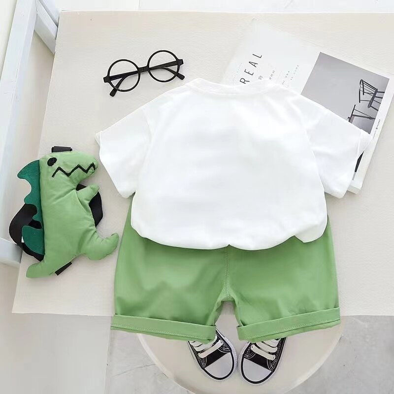 Bebê meninos algodão manga curta tops e calças, roupas infantis de verão, roupas de dinossauro grande, casual bebê recém-nascido meninos, 2 peças por conjunto