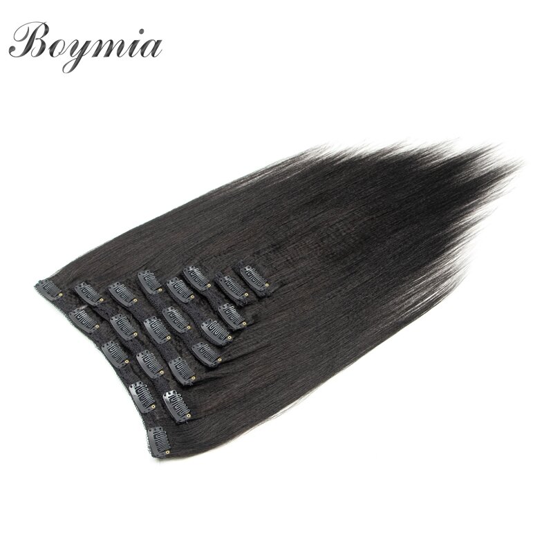 Boymia Yaki Human Hair Clip in Extensions 10"-26" Yaki Straight Clip Hair Pieces 80-120g 8pcs/set Nautral Color For Back Women