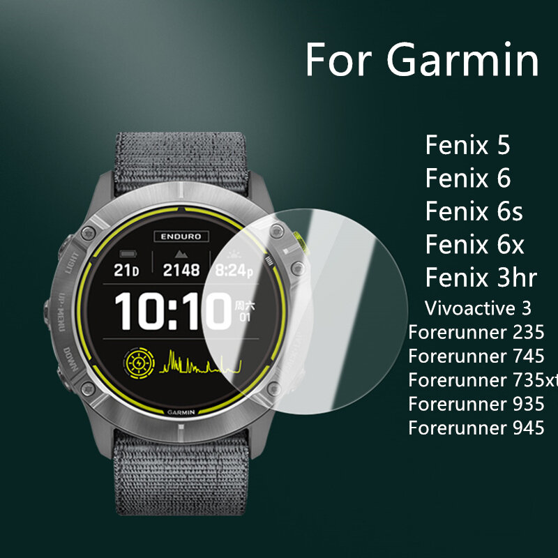 สำหรับ Garmin Fenix 7 7X7S 6 6S 6X 5 5S ป้องกันหน้าจอป้องกันรอยขีดข่วนฟิล์มกระจกนิรภัยสำหรับ Forerunner 235 945 735XT Enduro 2
