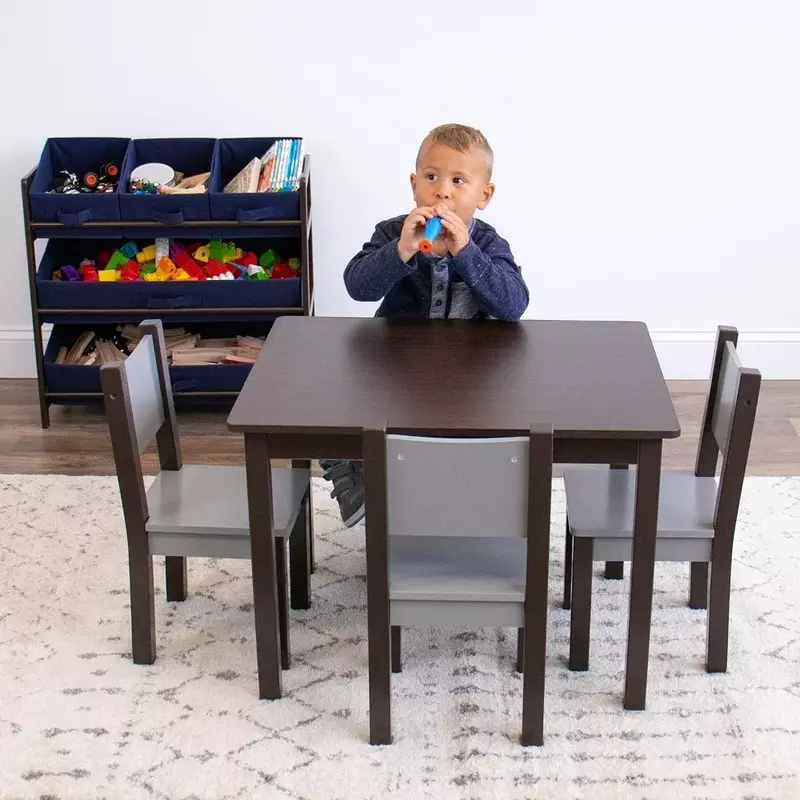 Mesa espresso/gris para niños, juego de comedor moderno, 4 sillas, niño pequeño