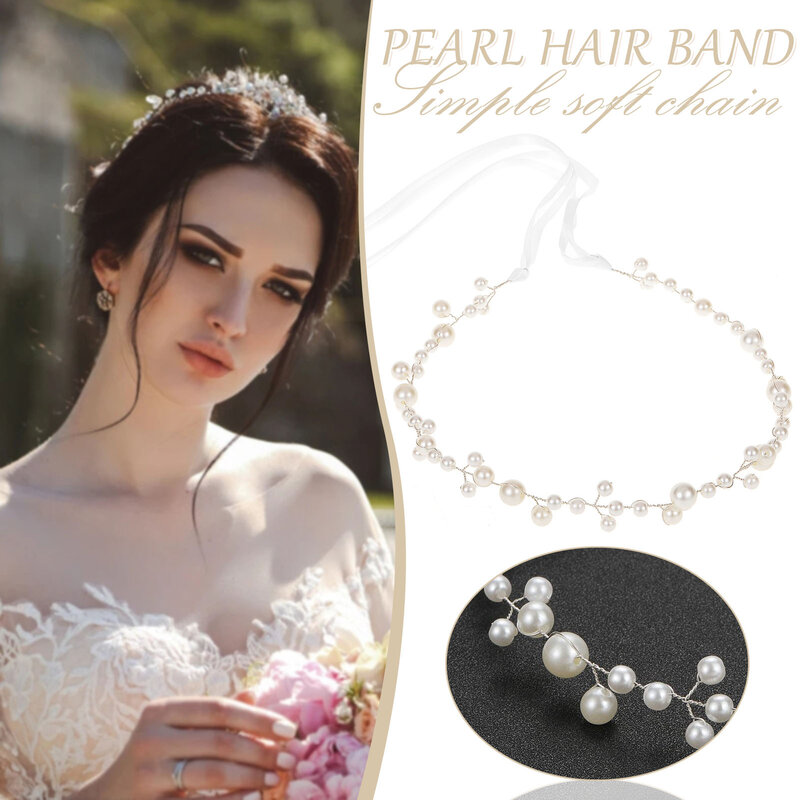 Accessori per capelli da sposa fasce per perle bianche fasce per capelli con perline semplici per donne ragazze nastro copricapo gioielli per capelli da sposa