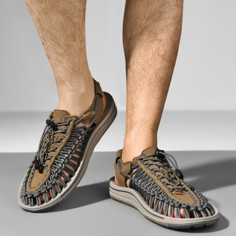 Sommer Herren-und Damen sandalen gewebtes Design Strand pantoffeln atmungsaktive lässige flache Sandalen Outdoor-Paar Sandalen Größe 47