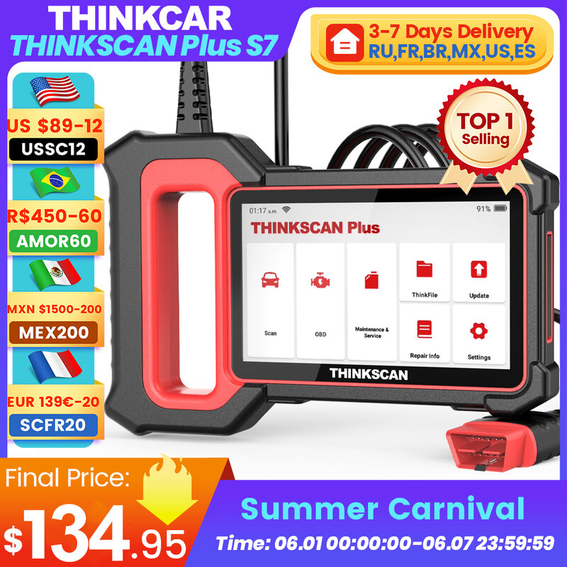 THINKCAR Thinkscan Plus S7/S6/S4 OBD2 Diagnostic Tools Transmission /ABS/SRS Diagnosis Code Reader Automotive obd 2 Scanner