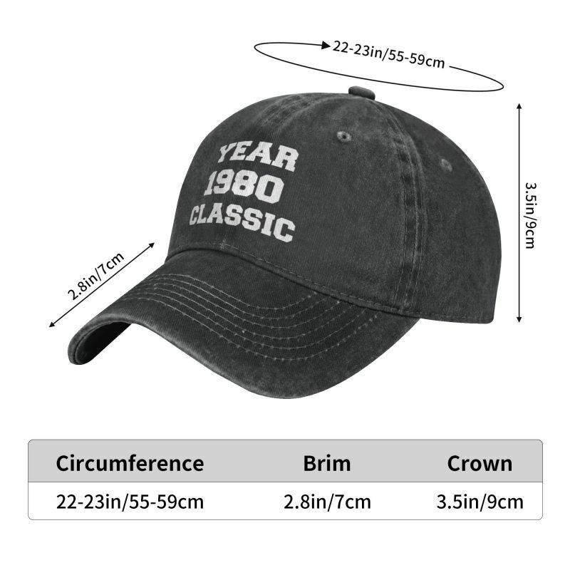 Classic Unisex Cotton Year Born In 1980 Classic   Birthday Gifts Baseball Cap Adult Adjustable Dad Hat for Men Women Sports