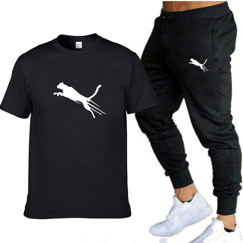 Herren 100% Baumwolle T-Shirt und Jogging hose setzt Sommer mode lässig Kurzarm T-Shirts männliche Sport bekleidung