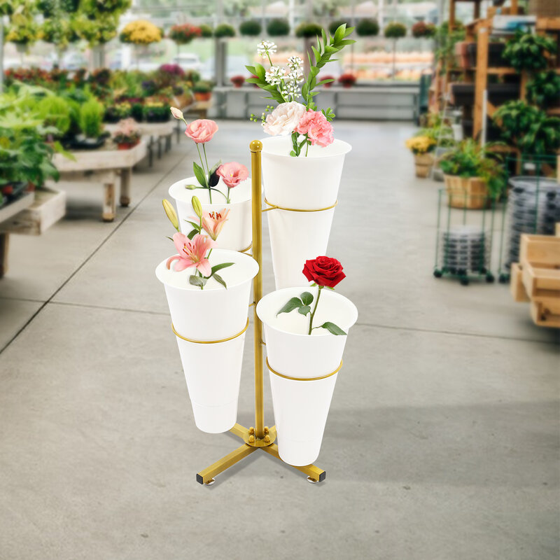 Stan Display bunga-4 bucket penyangga tanaman logam, rak Display bunga untuk hiasan rumah Display bunga