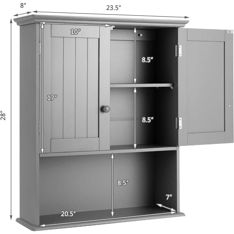 Parede de madeira Medicina Cabinet, Organizador de armazenamento, 2 portas e 1-Shelf Cottage, Coleção Banheiro
