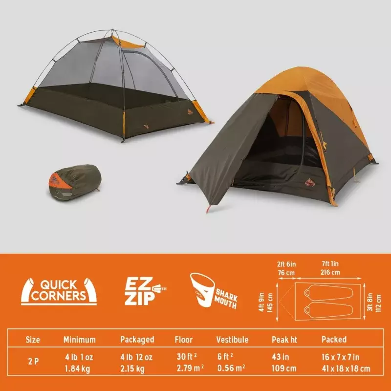 Kelty Grand Mesa-Tente de randonnée 2P ou 4P, camping 3 saisons, abri de randonnée, cadre en aluminium, vestibule à porte unique