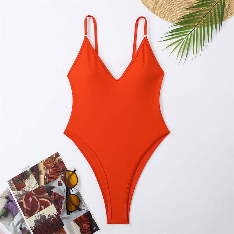 Sexy Sling Bikini Monokini V-neck Swimsuit Backless One Pieces Y2K Vacation Swimwears Trend Women Beachwear Bathing Suit Outfits